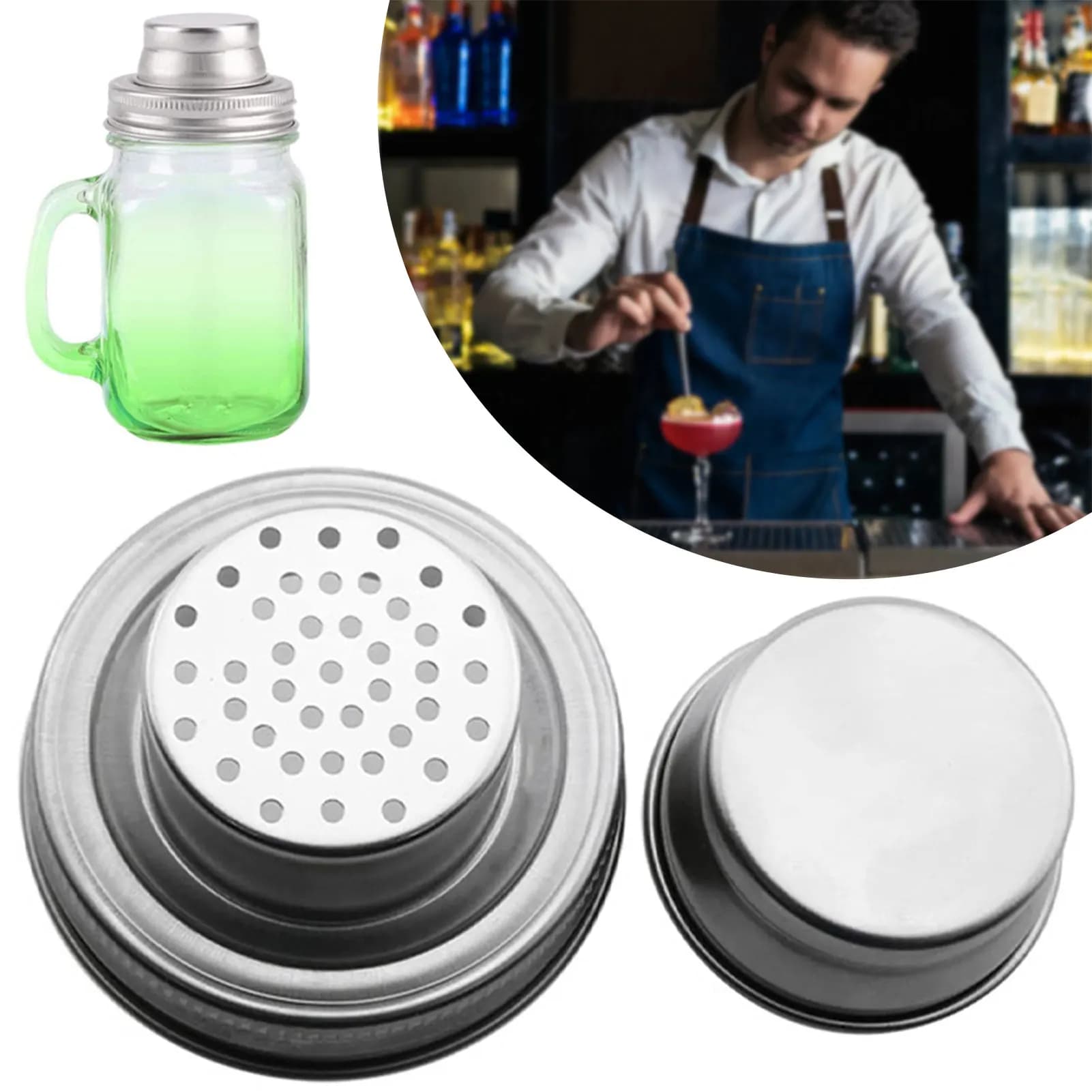 Mason-Jar Spice Lid Universal Shaker Lids 304 Stainless Steel Cocktail Seasoning Cap Food-Grade Safe Rustproof Home Bar Beverage