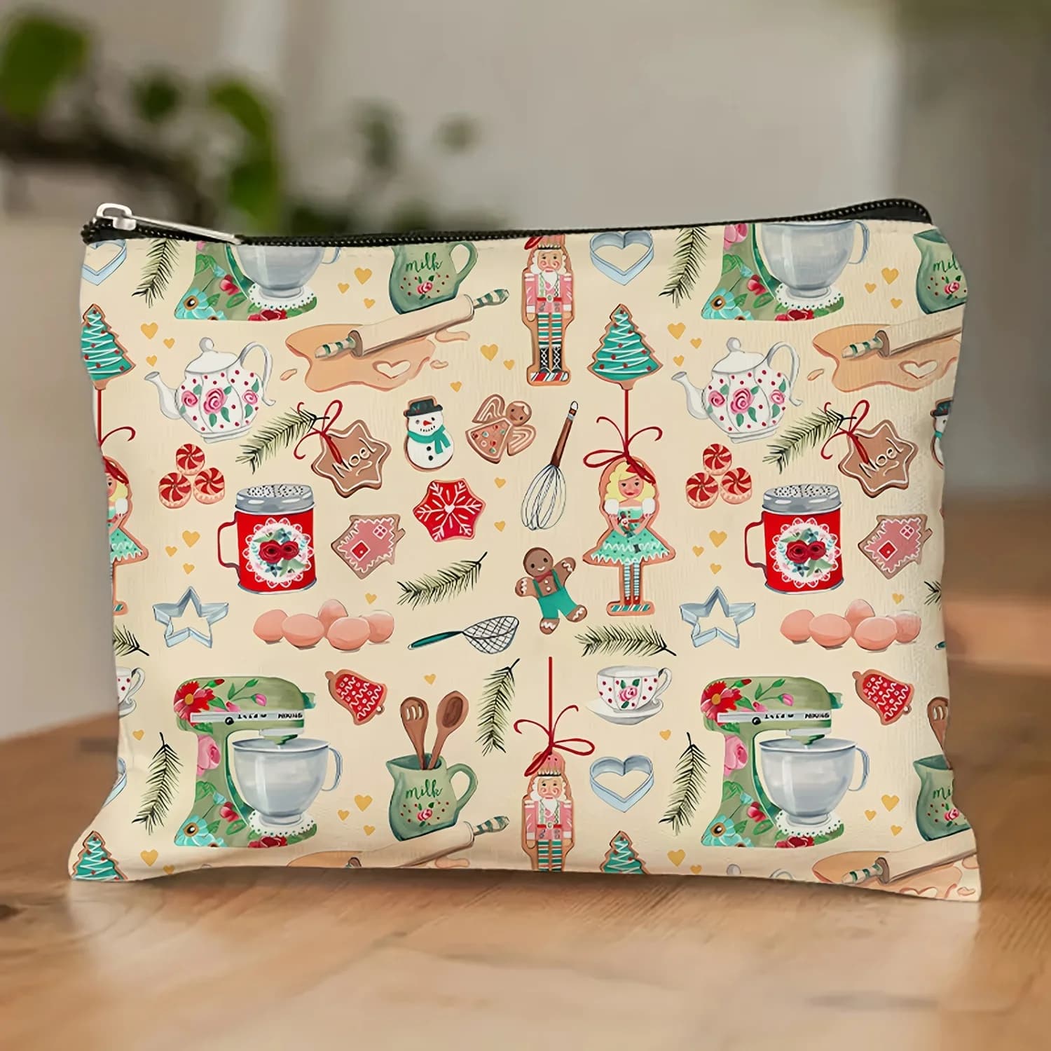 Una borsa per cosmetici colorata con motivo natalizio: simpatica custodia multifunzionale con cerniera per donna, borsa per riporre gioielli