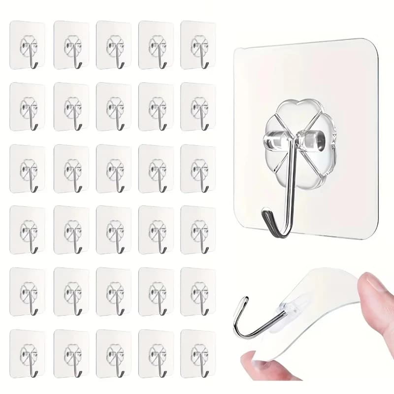 10-100Pcs Transparent Stainless Steel Self-Adhesive Hooks Bathroom Towel Clothes Storage Sticker Hooks Key Hangers Storage