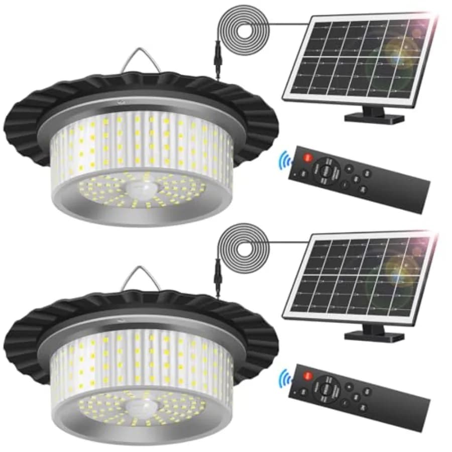 Lampada Solare per Esterni e Interni, Versione Aggiornata con 44 LED a 360° ° Lampada a Sospensione con Sensore di Movimento, Luci Solari Impermeabili con Telecomando