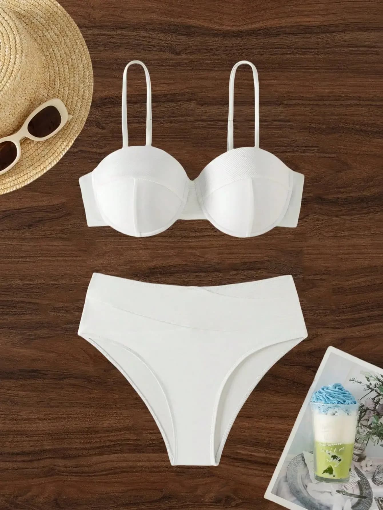 Bikini push up bianco sexy Set due pezzi Costumi da bagno tinta unita Cravatta posteriore Costume da bagno bikini Costumi da bagno Biquini Conjunto De Bikini Tankini