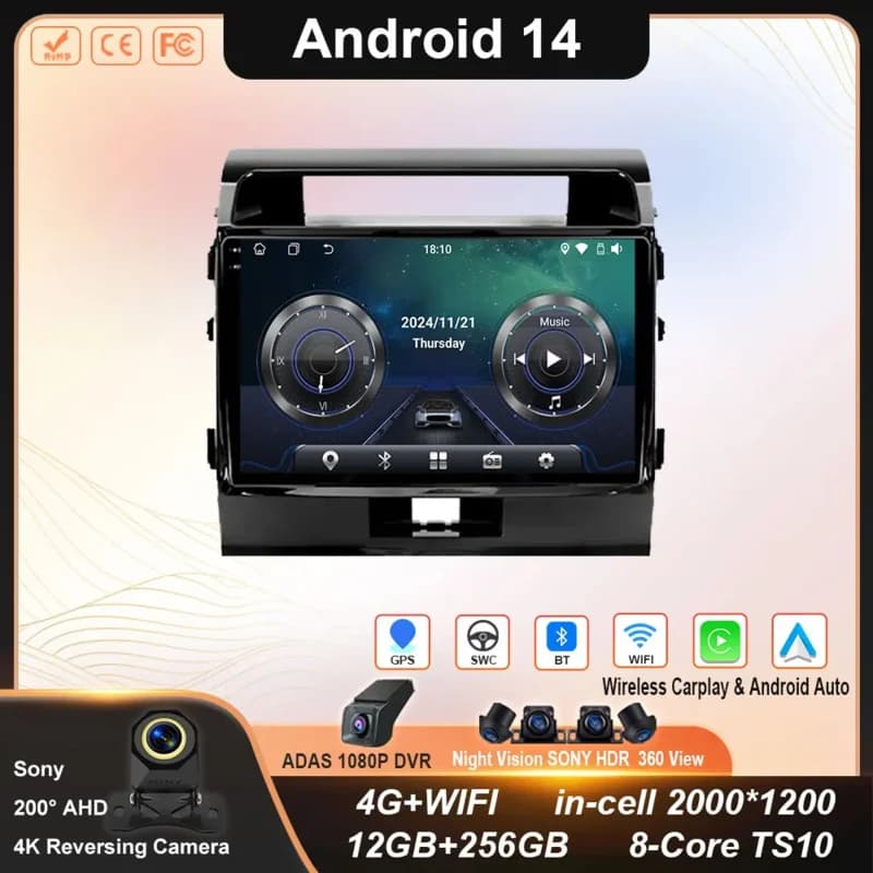 For Toyota Land Cruiser 200 2007 - 2015 10.1 Inch Android Car Radio Multimedia Player Navigation GPS Wireless Carplay DSP Wifi