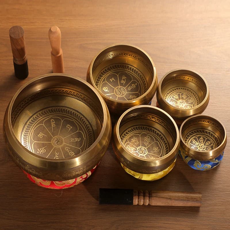 Nepalese Singing Bowl Buddha Sound Bowls Yoga Meditation Tibetan Bowl with Accessories Mindfulness Percussion Instruments Gifts