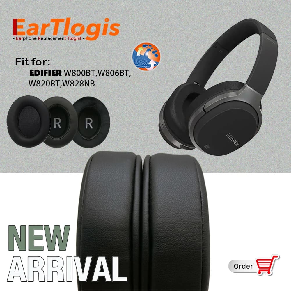EarTlogis Cuscinetti auricolari di ricambio per Edifier W800BT W806BT W820BT W828NB Cuffie Addensare Cuscini in memory foam Cuffie ovali