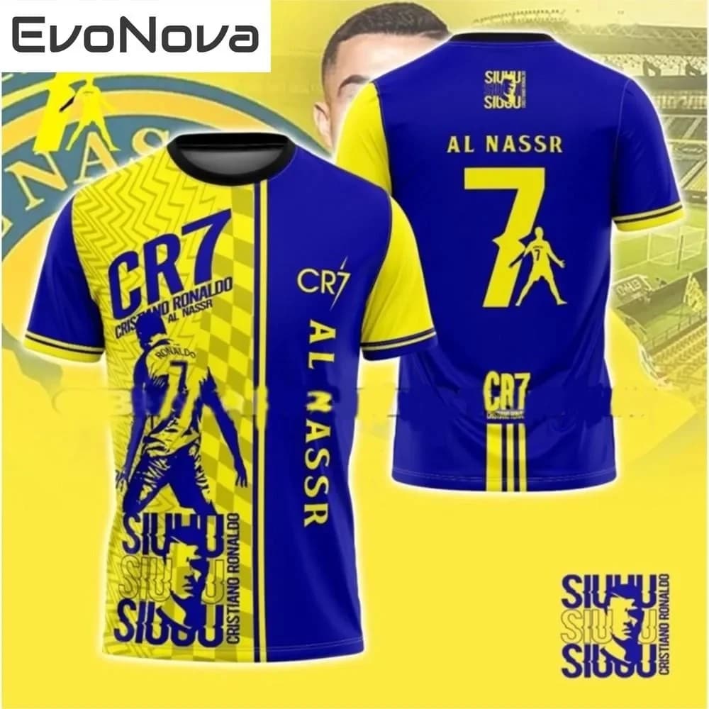 Maglietta Sportiva 3D Stampata ad Asciugatura Rapida e Traspirante per Uomo e Donna, Maglia da Calcio CR7, Uniforme da Allenamento per Tifosi e Squadre, Manica Corta