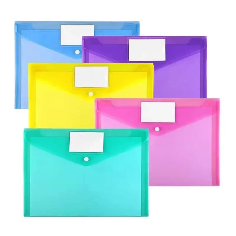 5/10 pezzi Cartelle A4 Buste in plastica Cartella di file trasparente per documenti Poly File con etichetta Tasca con bottone a pressione per organizzatore da ufficio