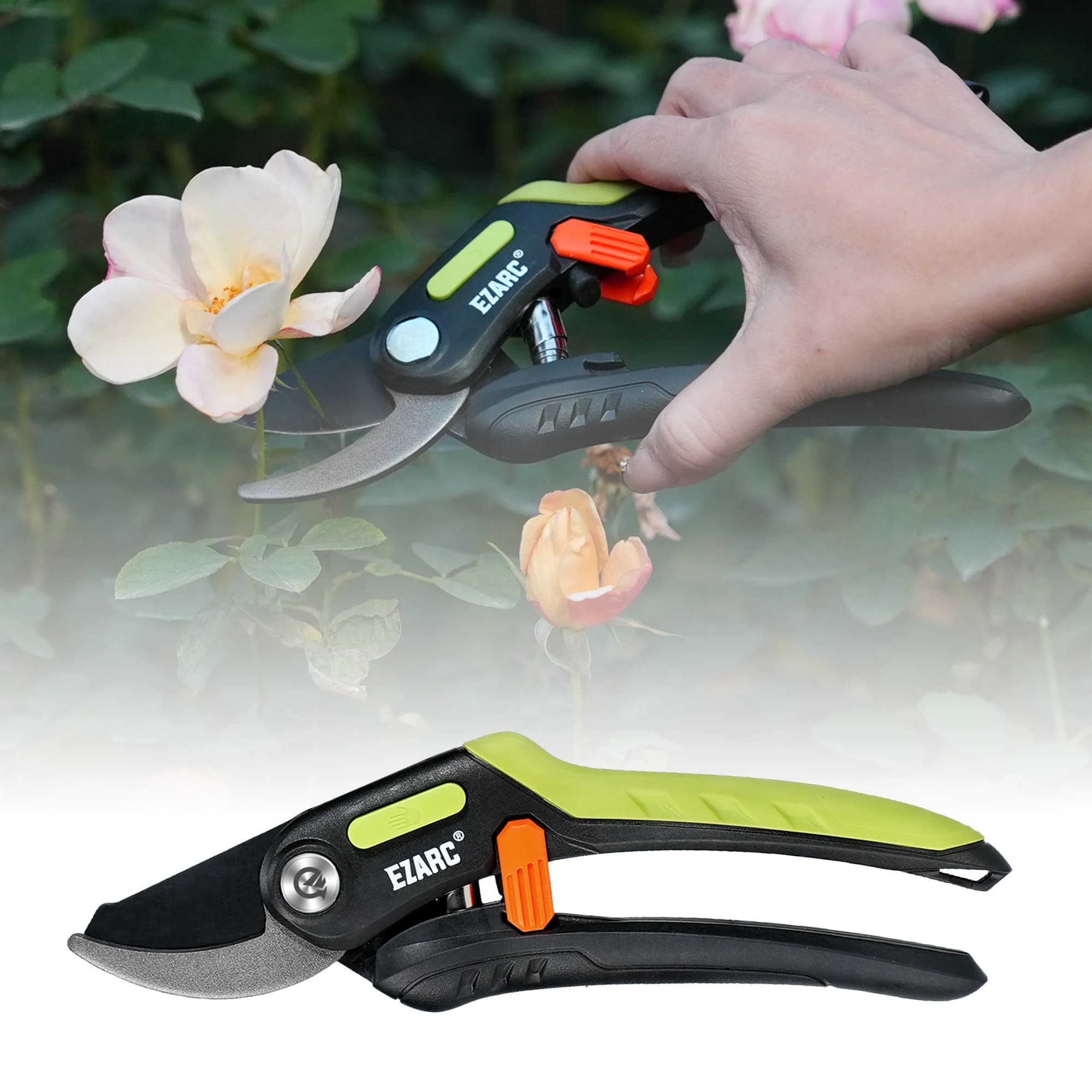 EZARC Garden Pruning Shears Bypass Hand Pruner 1 Inch Cut Capacity Clippers for Cutting Flowers Trimming Plants Picking Fruits