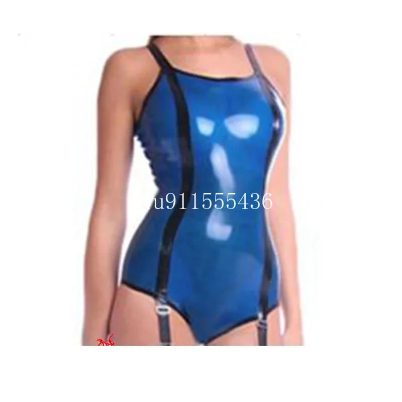 Women's Sexy Latex Blue Sleeveless Rubber Jumpsuit