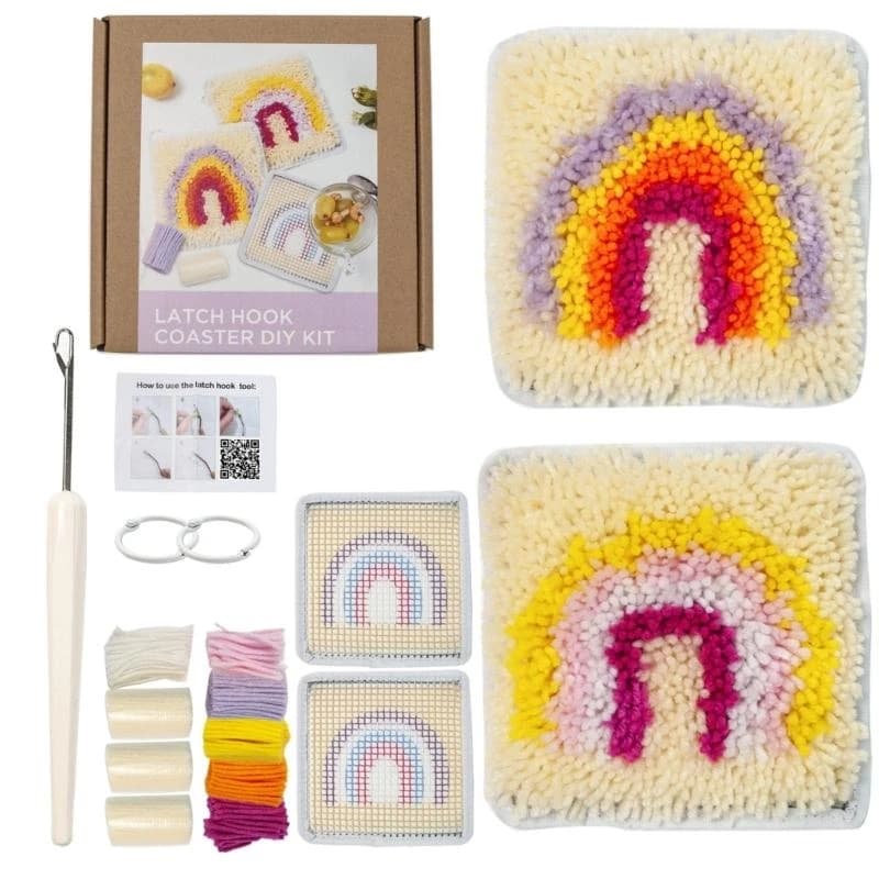 Hook Kits DIY Crochet Yarn Kits Embroidery Tapestry Pre-Printed Rainbow