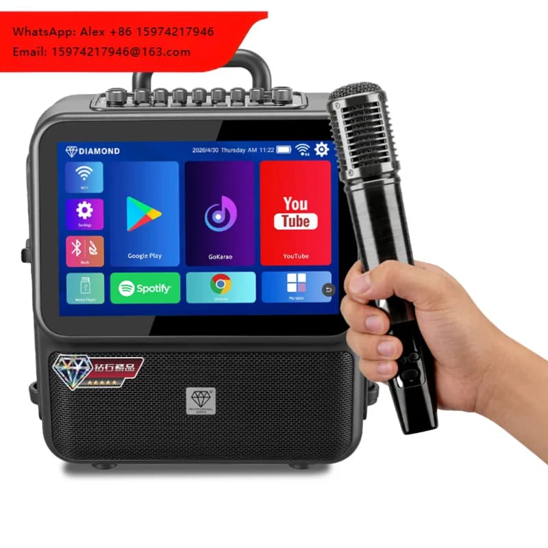 Portable Android Karaoke Machine With Touch Screen, Wireless Microphone Shoulder Strap, Outdoor Garden Party KTV Speaker System