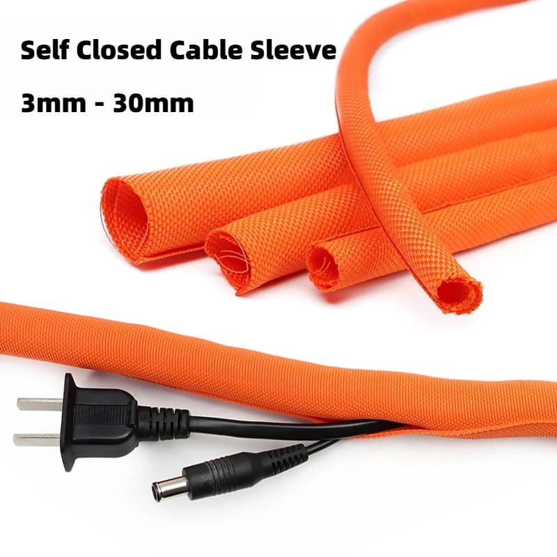 Guaina per cavi arancione autosigillante 3-30mm in PET intrecciato isolato per gestione cavi auto, tubo diviso, protezione avvolgicavo