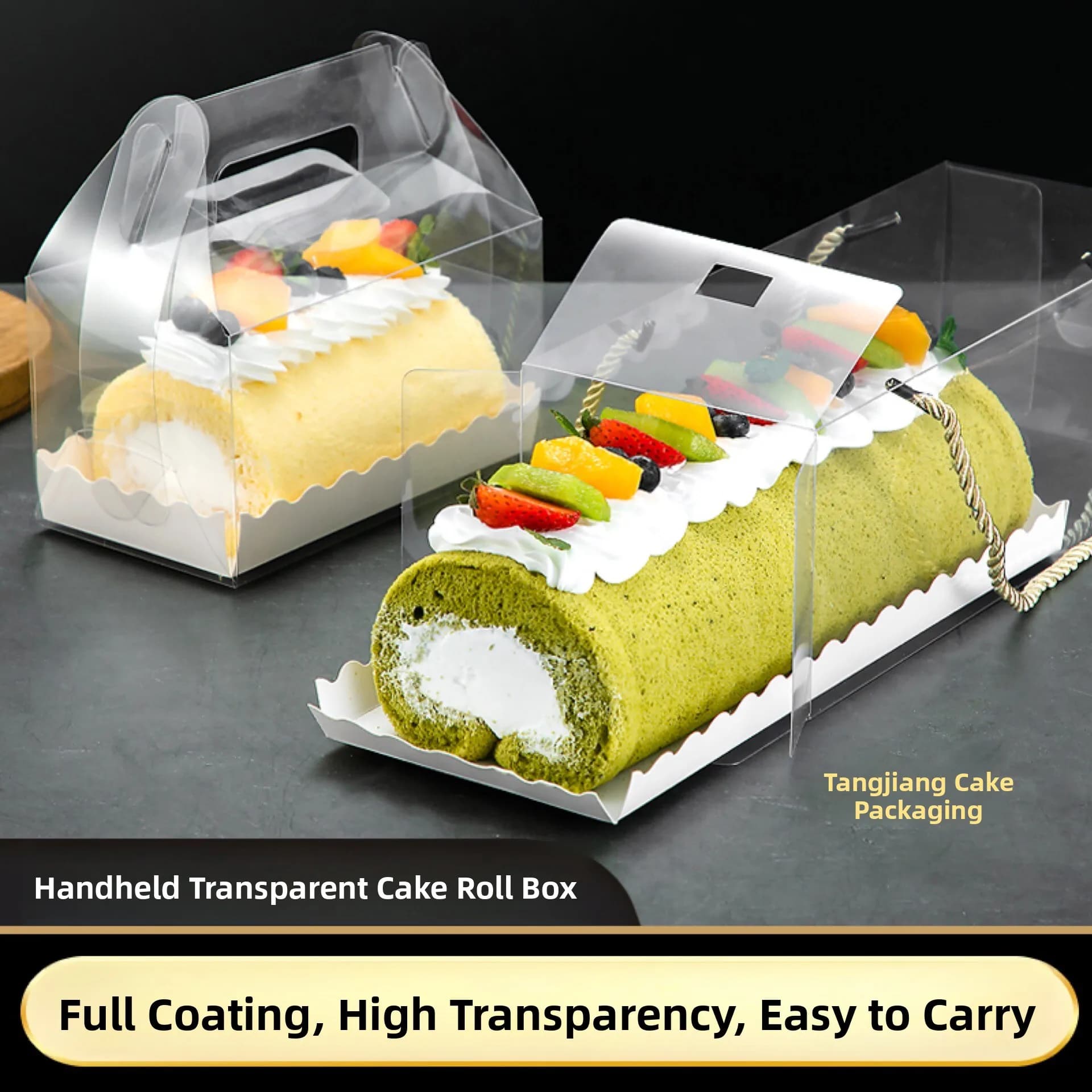 Transparent Handheld Cake Roll Pastry Box Japanese Style Long Bar Popular Dream Dragon Roll Towel Roll Packaging Box