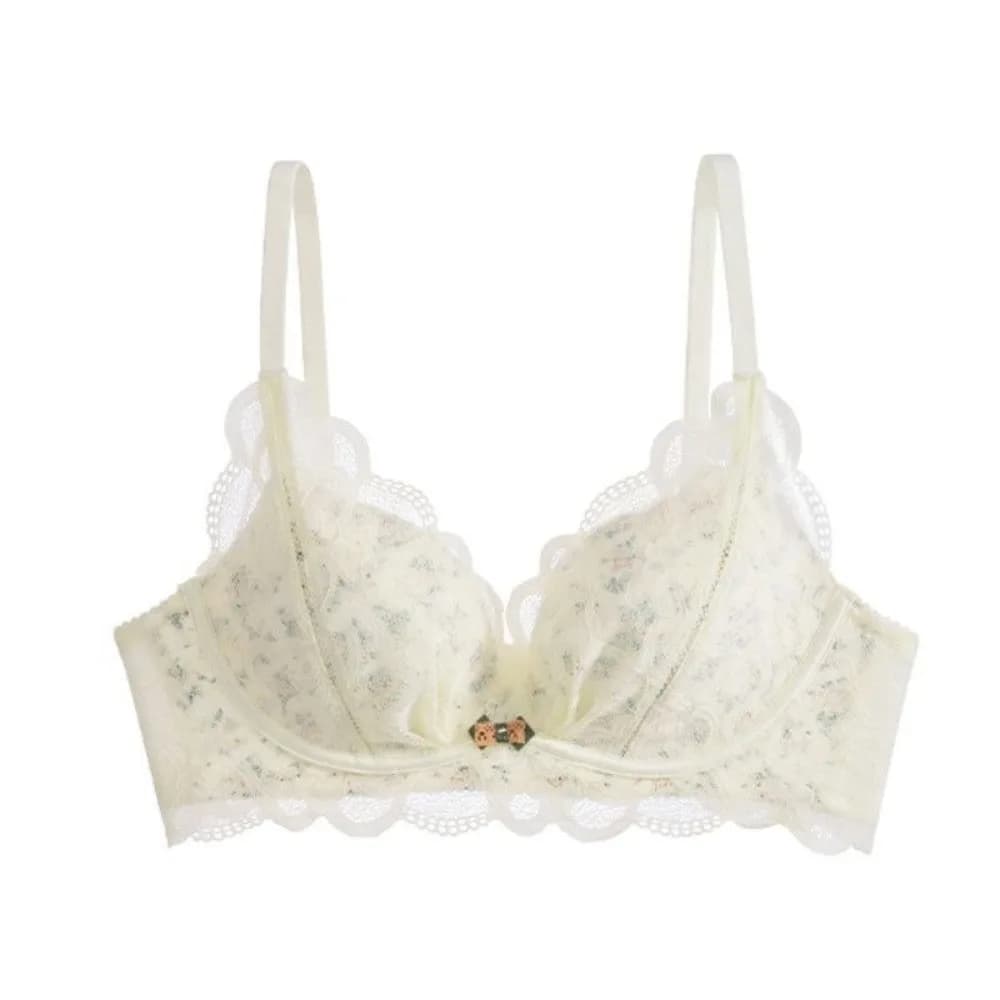Breathable Flower Lace Wireless Bra Sweet Underwear Brassiere for Women Close-fitting Deep V Anti-Sagging Bra Girl