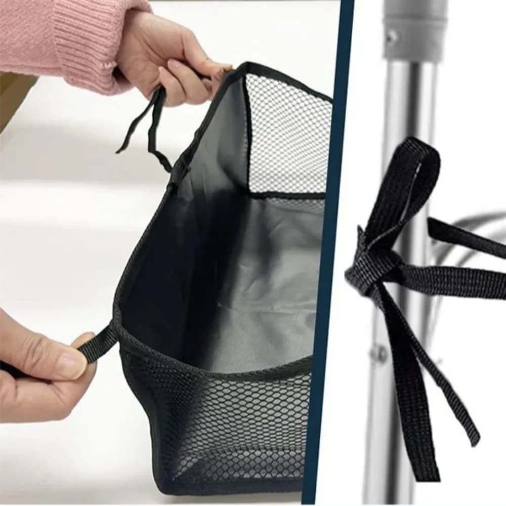 Borsa portaoggetti sospesa sotto la sedia a rotelle, cestino portaoggetti pieghevole portatile per passeggino, rete portaoggetti sotto il tavolo