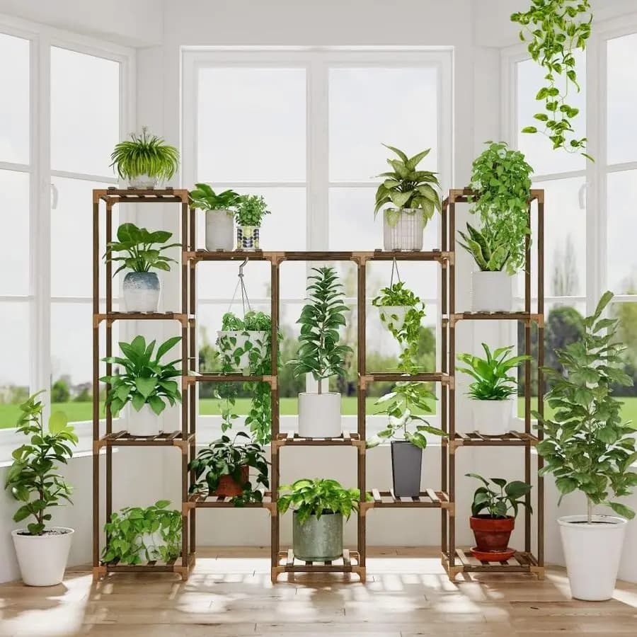 Large Support for Indoor and Exterior Suspended Plants, High Shelves for 14 Vases, Ideal for Living, Patio, Balcony and Garden