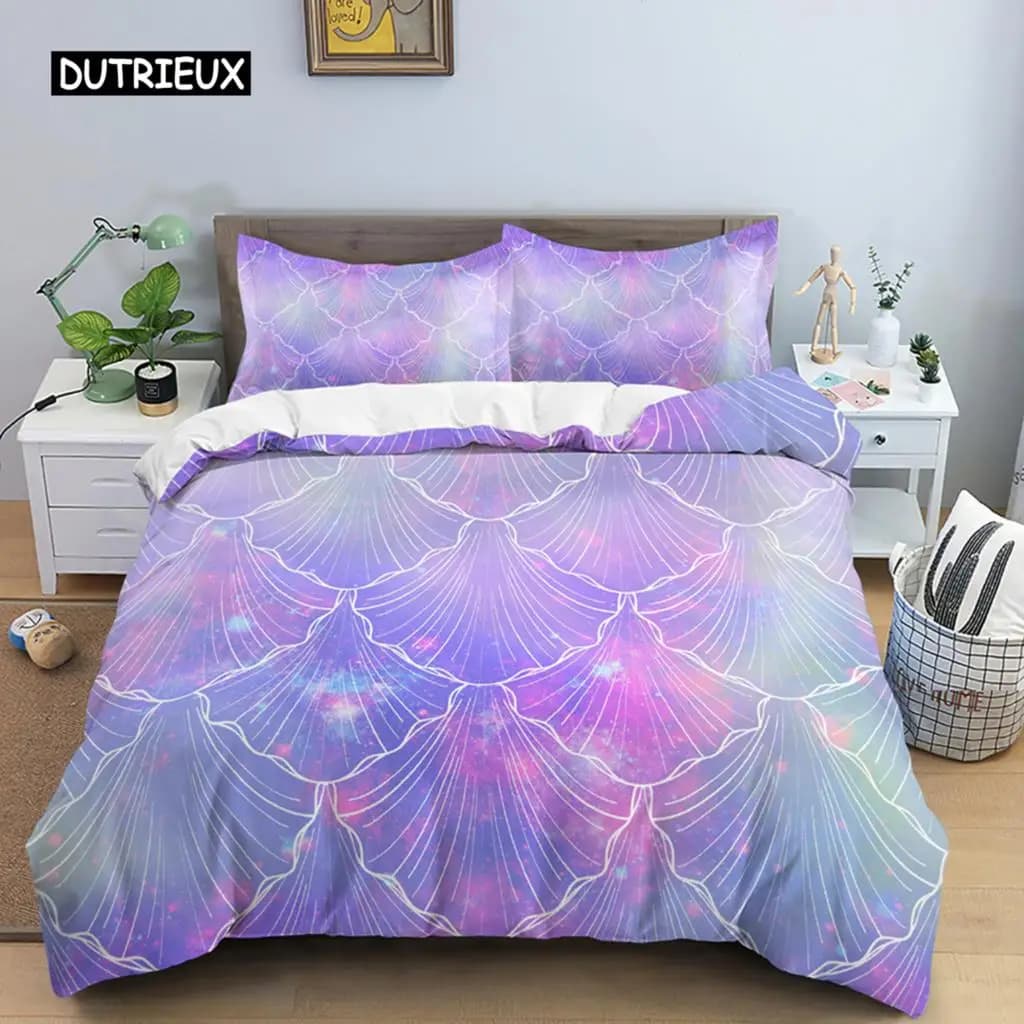Copripiumino Sirena Colorato, Set Biancheria da Letto con Scaglie di Pesce, Set Copripiumino Personalizzato con Federe, Decorazione per Camera da Letto Donna e Ragazza