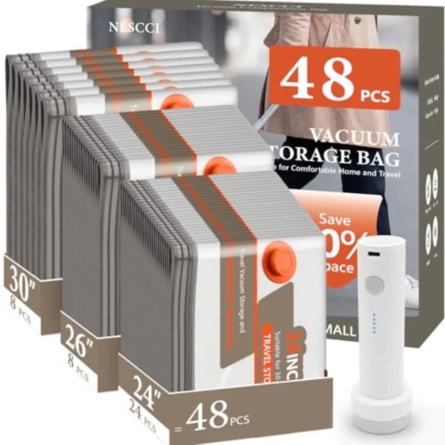 Vacuum Bags for Travel with Rechargeable Air PumpCarry-on Size Compression Packing Bags for Luggage and Suitcase Space Saver fo