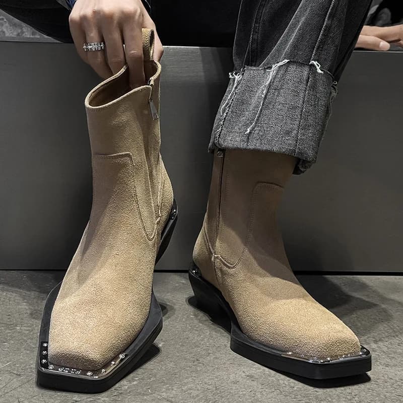 England style men casual party nightclub cow suede leather boots square toe designer shoes cowboy platform boot chelsea botas
