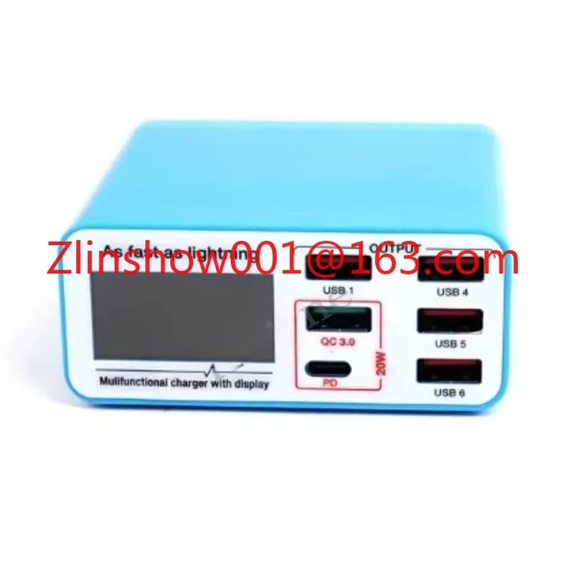 RL-304P PD3.0+QC3.0 Smart 6 Port USB Digital Display Charger Quick Charger for Android Phone Tablets Fast Charger