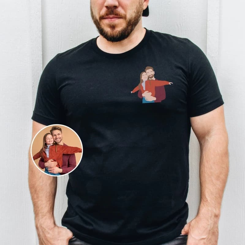 Custom Family Black T Shirt Custom Portrait Outline Shirt For Fathers Day Personalized Line Art Tee Faceless White T-Shirt