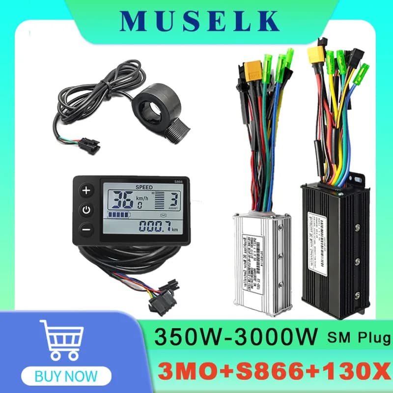 E-Bike UART2 Protocol Sine Wave Controller S866 Display Screen 24-48V 17A-60A 350W-3000W Motor kit, Hall-free Operation