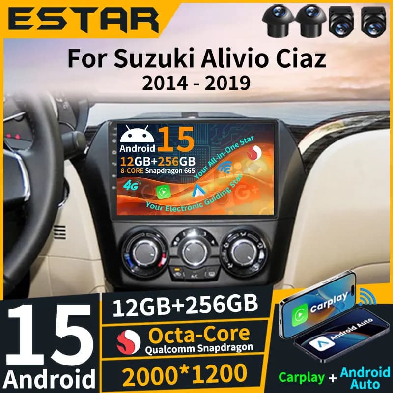Android 15 For Suzuki Alivio Ciaz 2014 - 2019 Car Radio GPS Multimedia Player Navi Head Unit Wireless Carplay Auto 360 Camera BT