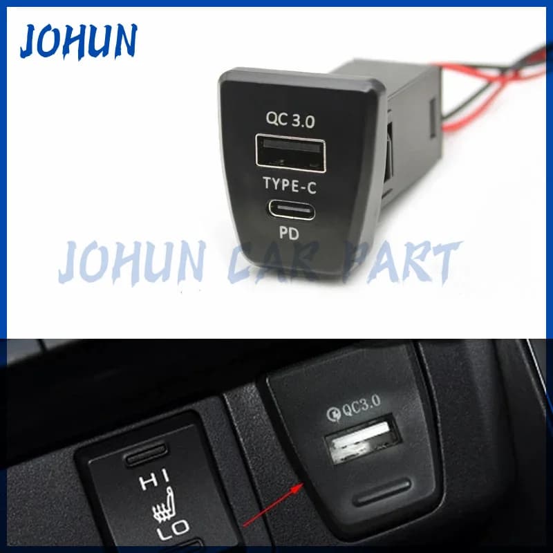 Caricatore Auto con Interfaccia TYPE-C PD QC3.0 USB per Ricarica Telefono, Compatibile con Toyota RAV4 5a Generazione XA50 2019 2020