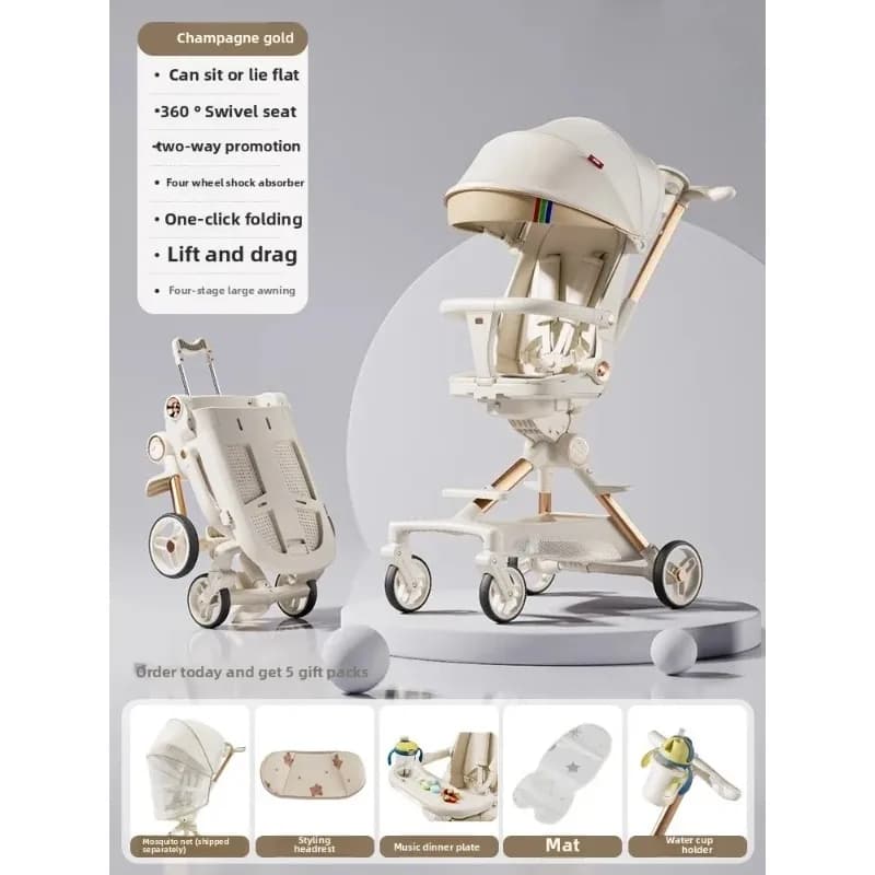 Passeggino doppio pieghevole leggero Passeggino alto paesaggio doppio sedile per neonati Reversibile Sit Lie Viaggio Conveniente