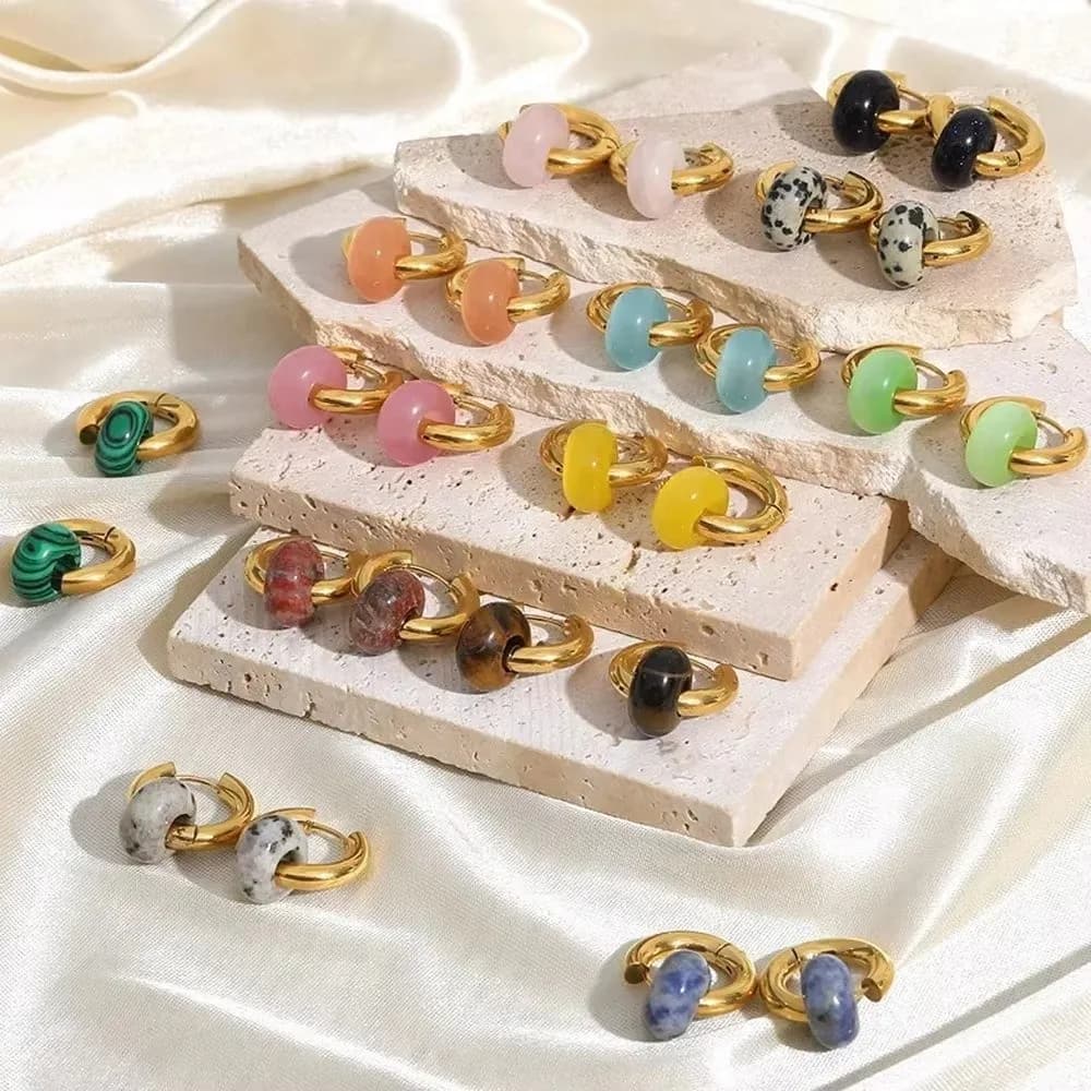 New Classic Stone Drop Earrings Turquoise Stone Geometric Stone Pendant Earrings Ear Buckle Gold Color Dangle Earring Gifts