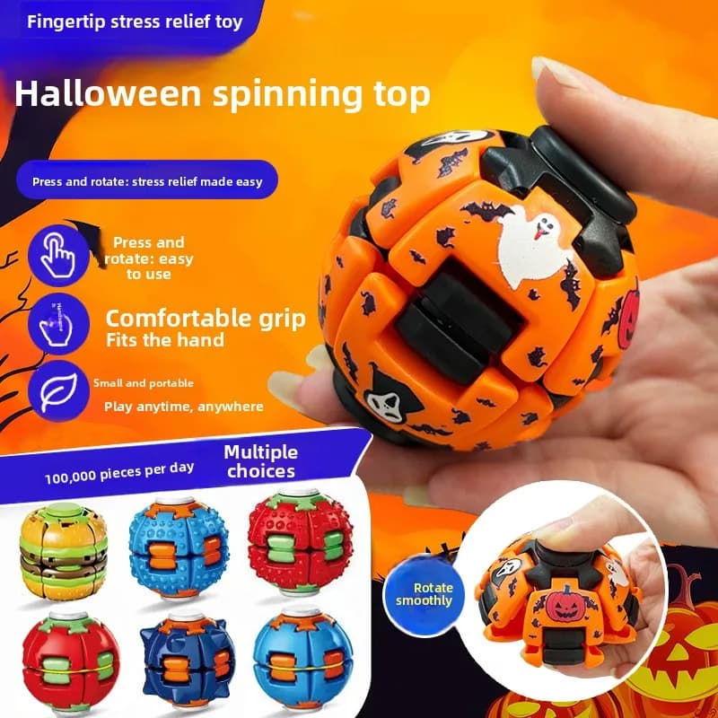 Halloween Rotating Decompression Ball Press Spin Fidget Gyro Toy Stress Relief Hand Spinner for Christmas Party Holiday Gift