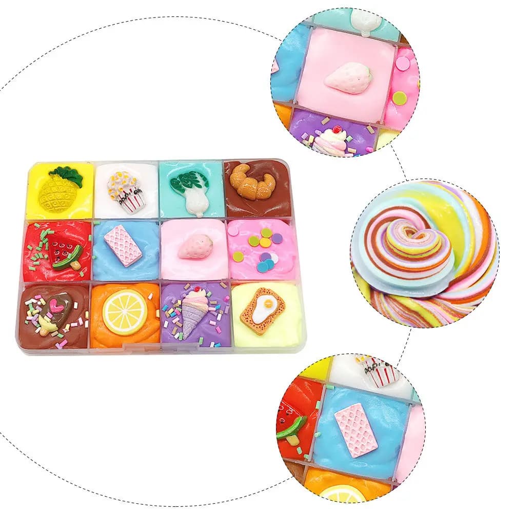 Argilla Multicolore Non Appiccicosa Morbida Fai-da-Te per Bambini e Adulti, Pasta Modellabile Antistress, Plastilina Sensoriale a Forma di Frutta