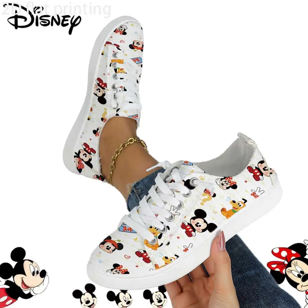 Women's stringed sneakers with Disney Mickey & Minnie Pluto print, with official license – Comfy casual shoes with cute cartoon characters