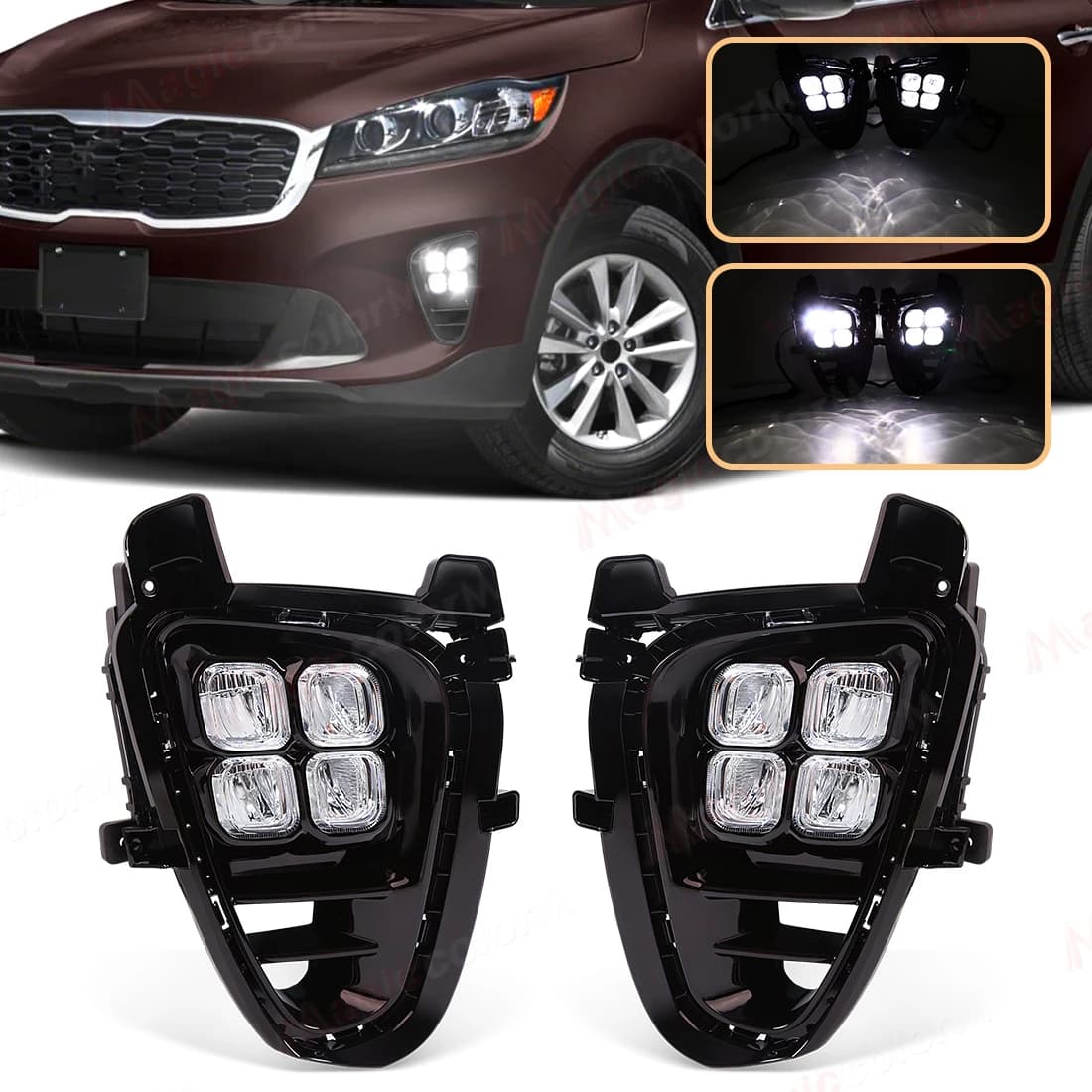 LED DRL For KIA Sorento Prime 2018 2019 2020 Car Fog Lamps Daytime Running Lights Front Bumper Headlights Auto Daylights 12V