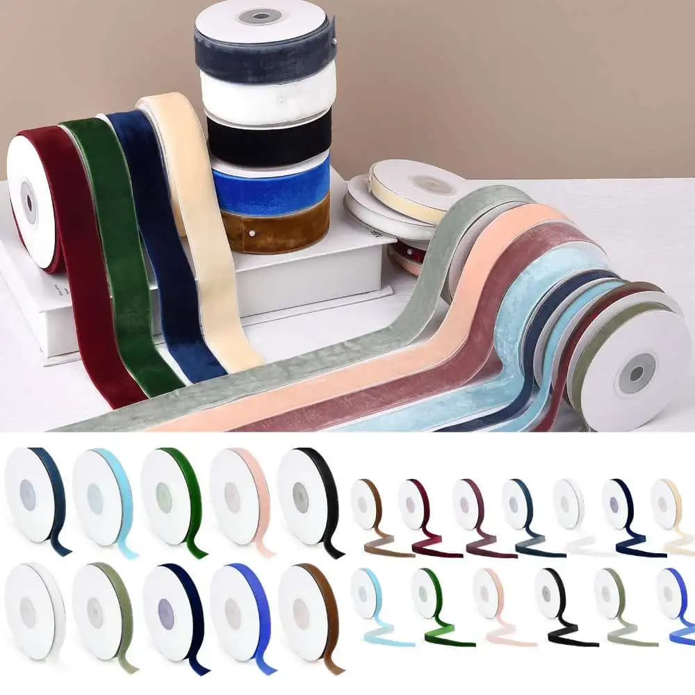 Nastri di velluto da 5 metri 2,5/1 cm Colore Singolo Face Floccaggio con confezione regalo fai da te Accessori per indumenti con fiocco Velluto