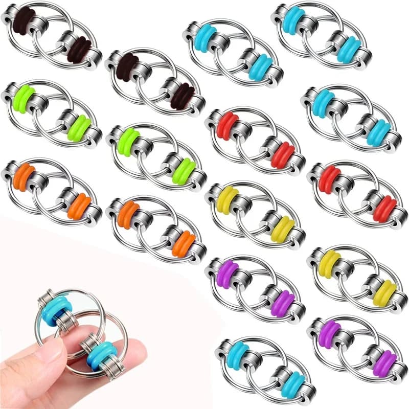 5 pz. Spinner Antistress a Catena da Bici, Giocattolo Sensoriale, Puzzle in Metallo, Portachiavi, Miglior Regalo Educativo per Bambini