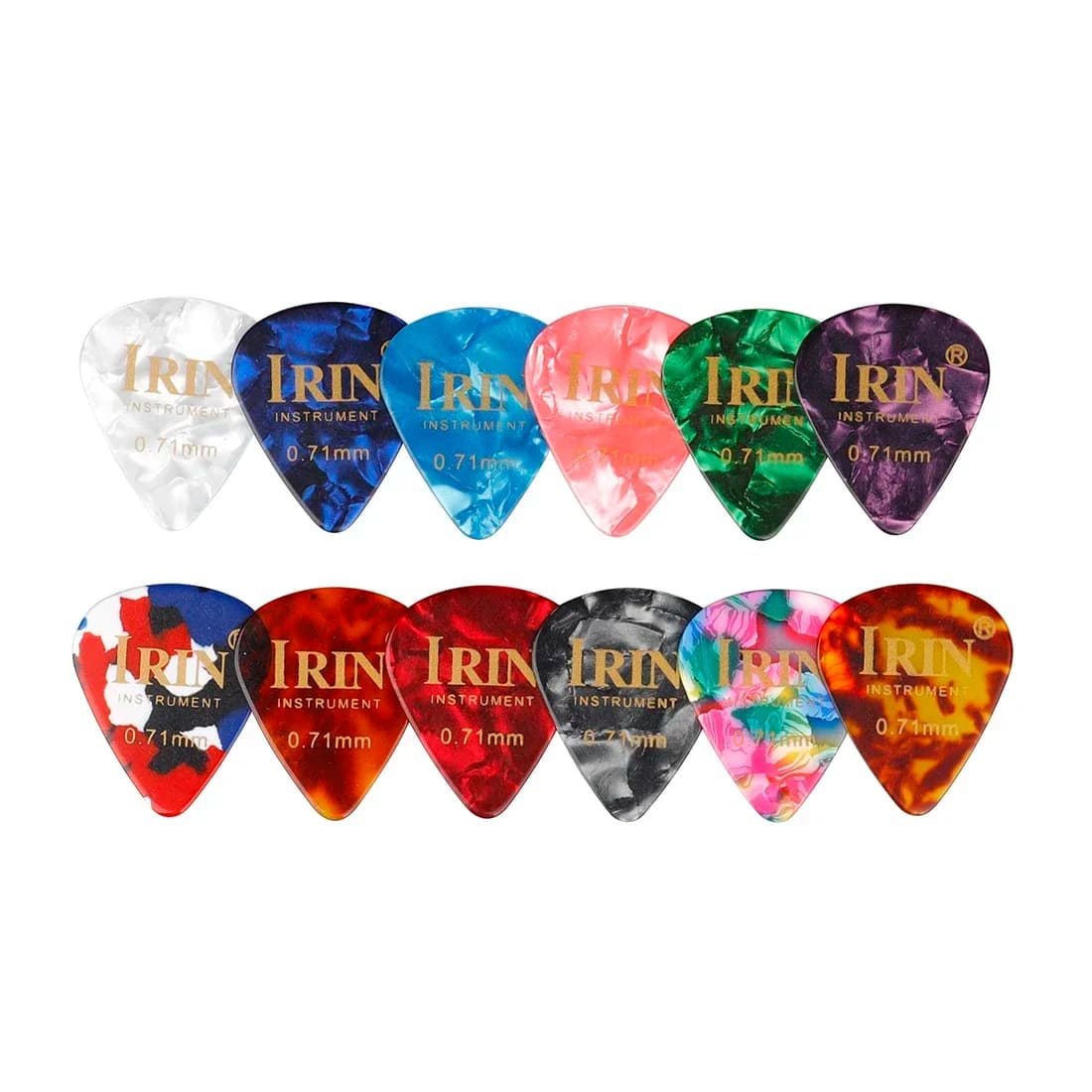 IRIN 100 Pz Plettri per Chitarra Plettro in Celluloide 0.71mm Plettri Colorati Casuali Ukulele Basso Elettrico Strumenti a Corda Accessorio