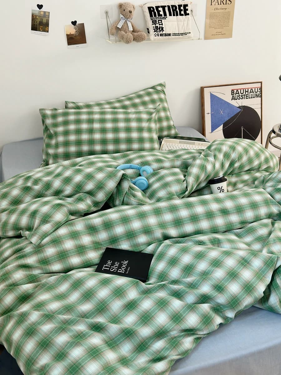 Pure Cotton Washed Duvet Cover Student Dormitory Simple Cotton Quilt Protector Retro Grid Pattern Ins Style Bedding Accessories