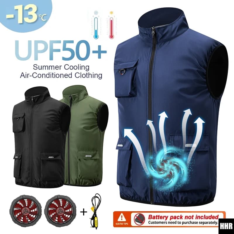 Gilet rinfrescante estivo, abbigliamento da lavoro unisex a maniche corte con ventole integrate per protezione solare all'aperto