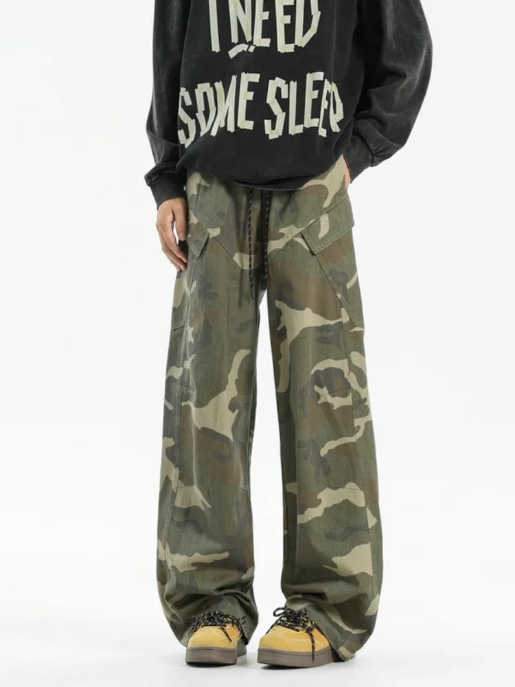 Jeans da Lavoro Stile Americano High Street, Pantaloni Camouflage da Uomo Primavera-Autunno, Gamba Dritta e Larga, Lunghezza Intera