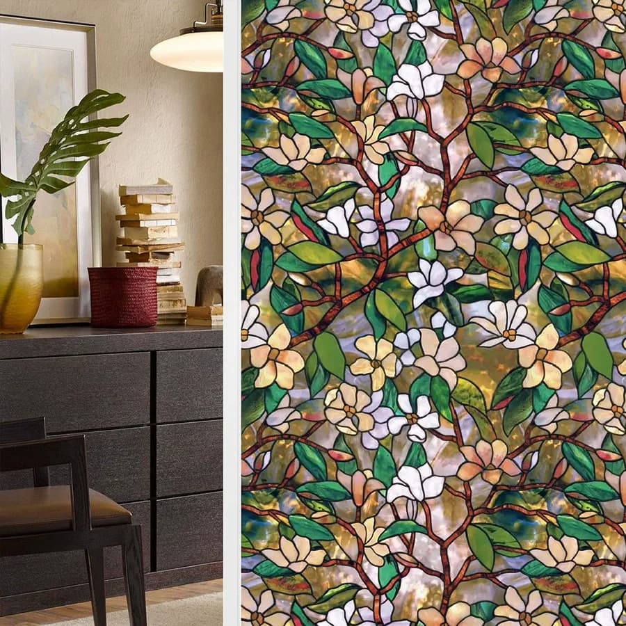 Flower Pattern Electrostatic Window Film Requires No Glue Suitable For Home Windows And Bathrooms Providing Privacy Protection.