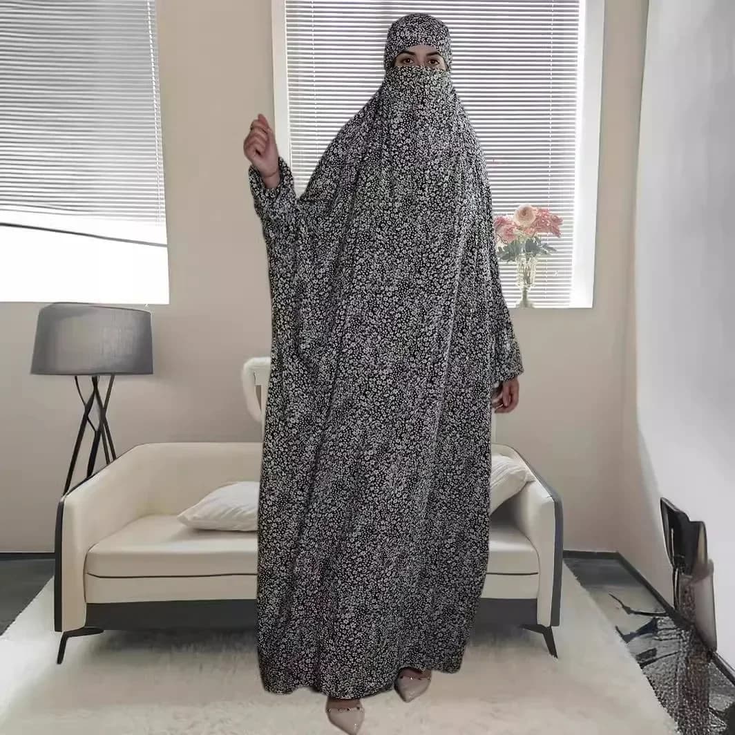 Eid Muslim Women Prayer Dress Hooded Long Robe Print Vestidos Morocco Dubai Kaftan Islam Ramadan Jalabiya Scarf Dresses Abayas