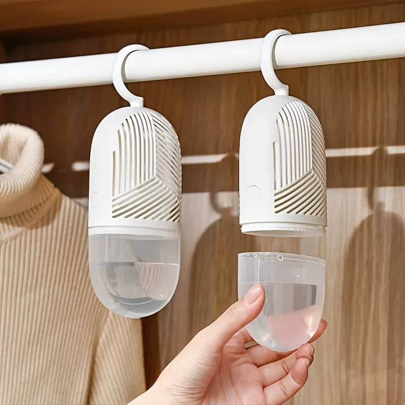 Clothes Dehumidification Box Reusable Hanging Dehumidifier Packs Anti-Mold with Water Collector&Hook for Wardrobe Closet Cabinet