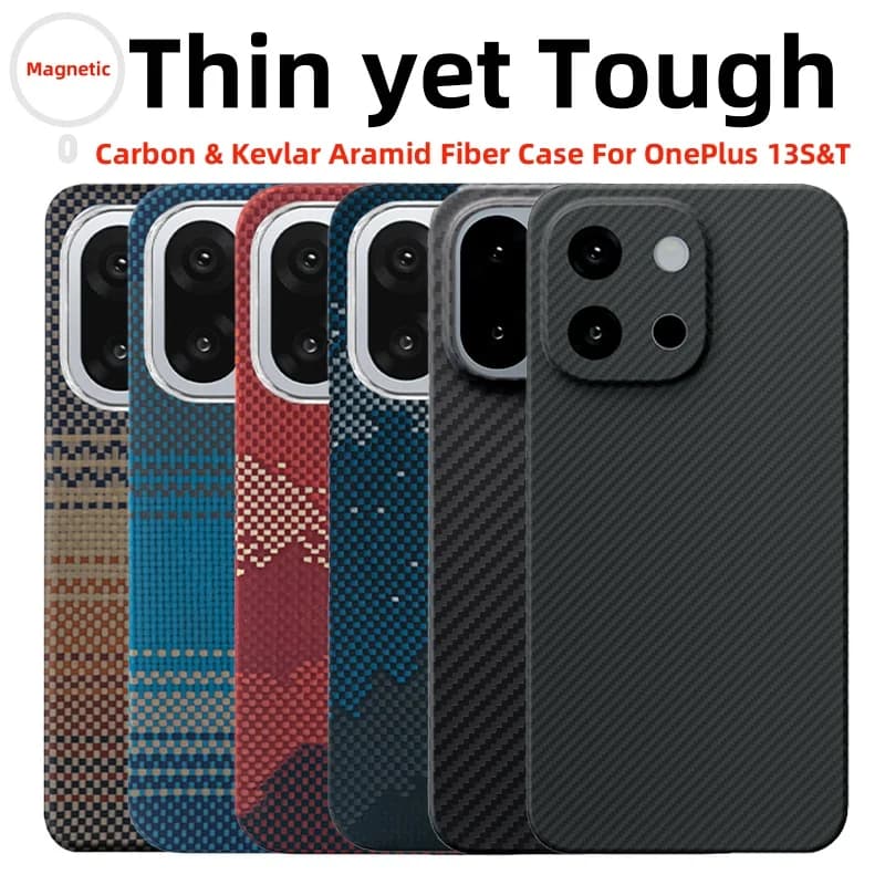 Per oneplus 13 s custodia kevlar 600d fibra di aramide di carbonio magsafe ultra sottile dura 13 t copertura magnetica nera Slim luce nera rossa