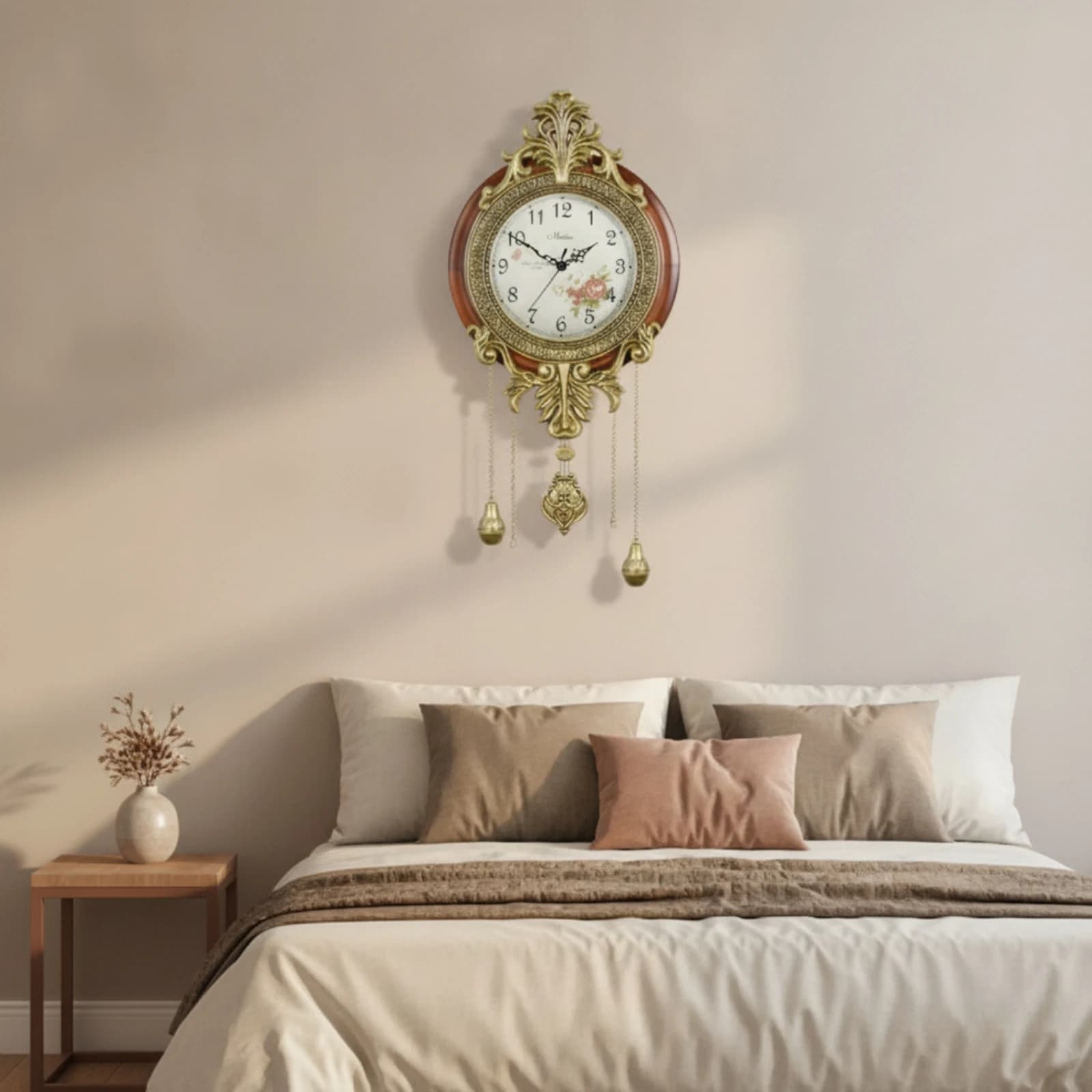 Wall Clock with Pendulum Large Pendulum Wall Clock Silent Retro for Homeowners, Living Room, Bedroom