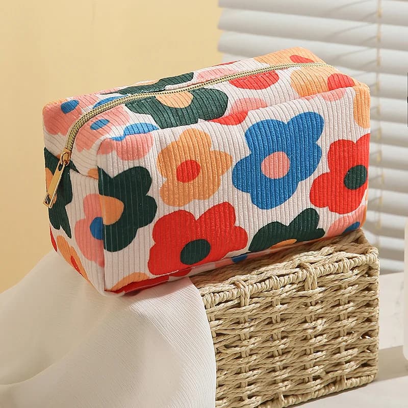 Cheap Velvet Makeup Bags for Fashionable Printed Large Capacity Cosmetic Bag Travel Toiletry Organizer Bag for Women Makeup Brushes