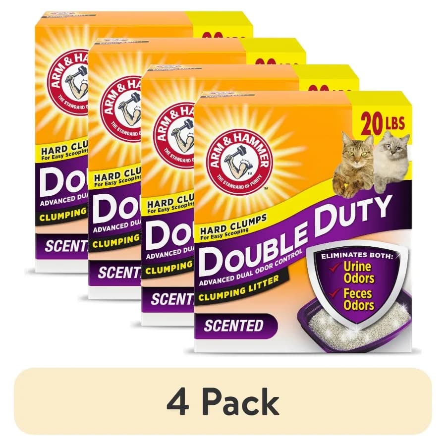 4 pack Double Duty Cat Litter, Advanced Odor Control Clumping Cat Litter, Scented, 20 lbs