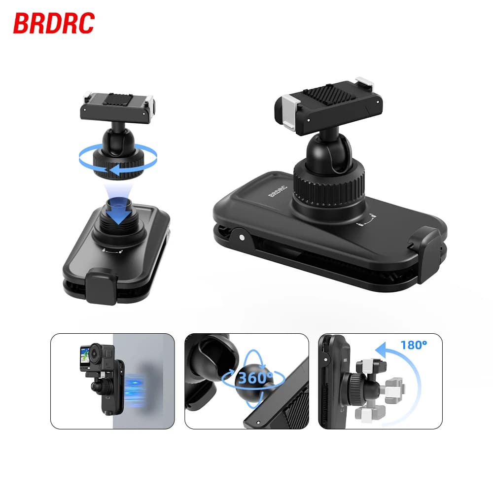 Support for BRDRC Backpack for DJI Action Camera Accessories 6/5 Pro/4 360 ° Magnetic Clip Backpack with Quick Hook Adapter