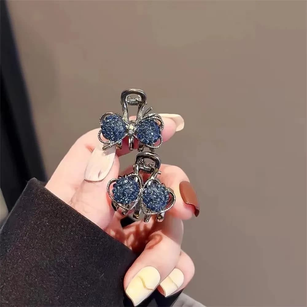 Squisito strass blu Bowknot Mini afferrare artigli per capelli Donne Ragazze Fermagli per capelli carini Accessori per capelli alla moda