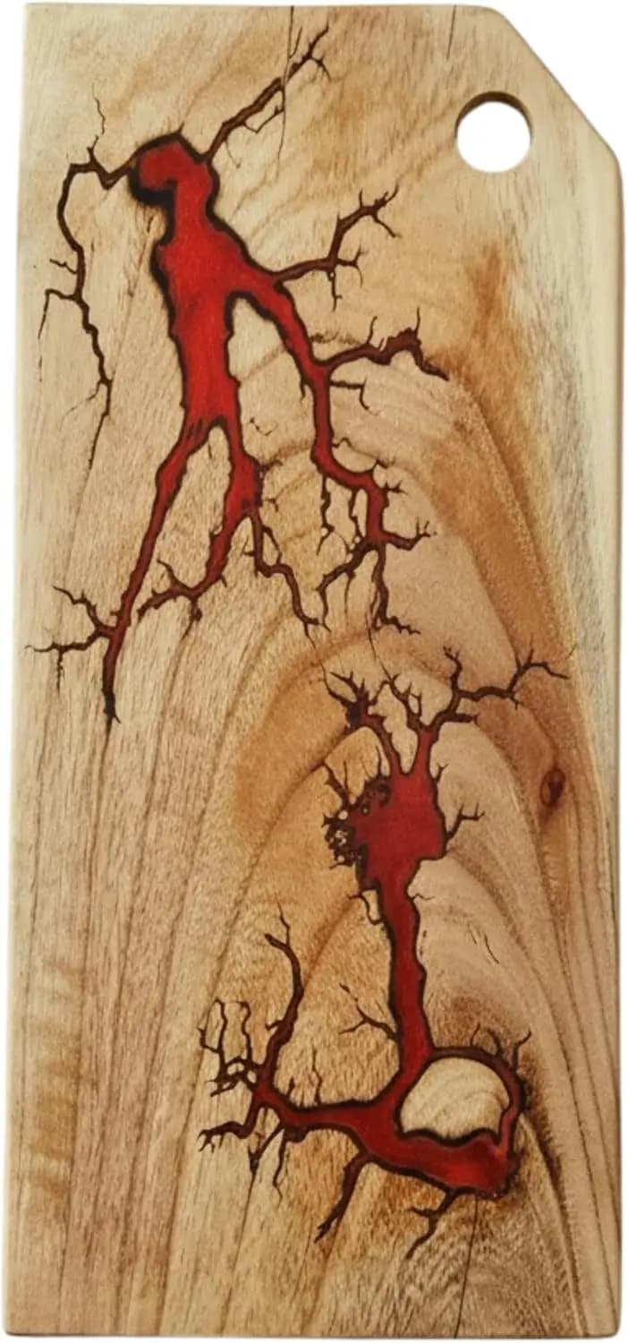 Tagliere in Acacia wood 16x8 Inches with Fractal Burn Red Epoxy Resin to Serve, Taste and Cut
