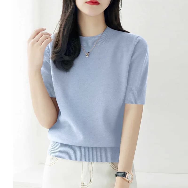 Maglieria Nuova Maglia Nera a Collo Tondo per Donna, Pullover a Maniche Corte, Maglione Lavorato a Maglia, Top da Donna, Sueters De Mujer Q3104